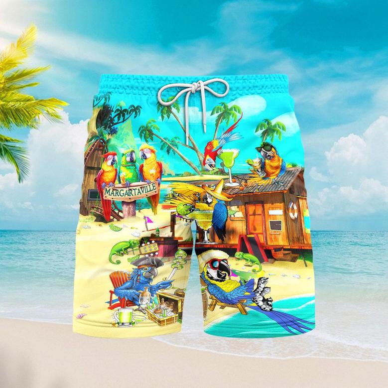 Funny Parrot In Summer Beach Party Cocktail Margaritaville Beach Shorts For Men