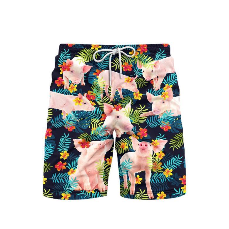 Funny Pig Flowers Tropical Beach Shorts For Men