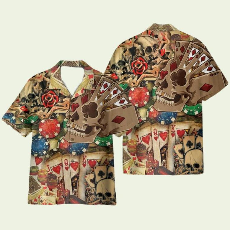 Gabling Poker Fire Skull Hawaiian Shirt