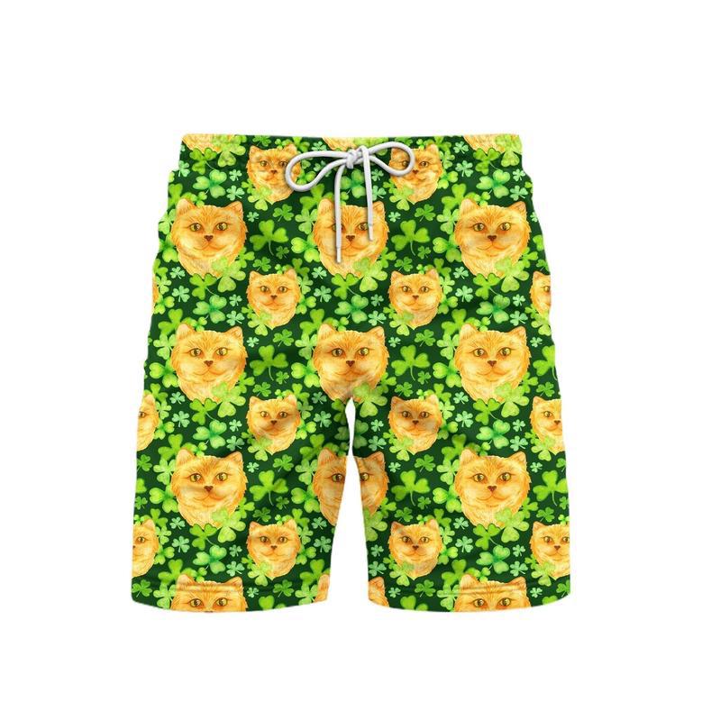 Ginger Cat In Clover Patrick Pattern Yellow And Green Beach Shorts For Men