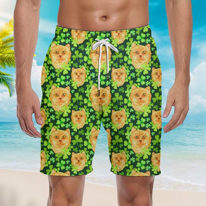 Ginger Cat In Clover Patrick Pattern Yellow And Green Beach Shorts For Men