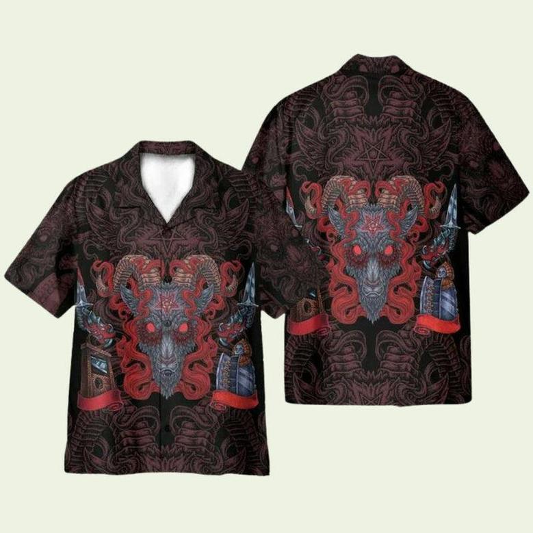 Goat Head Pentagram With Hell Fire Satanic Gothic Hawaiian Shirt