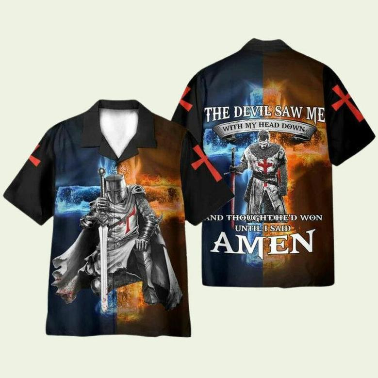 God Jesus The Devil Saw Me With My Head Down Satan Knight Templar Hawaiian Shirt