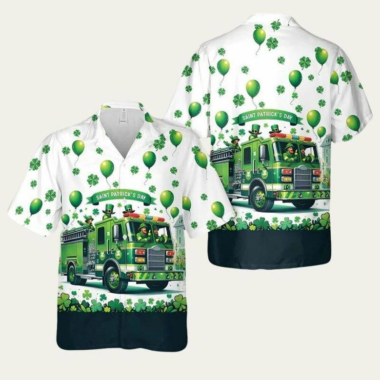 Green Fire Truck Patricks Day Hawaiian Shirt