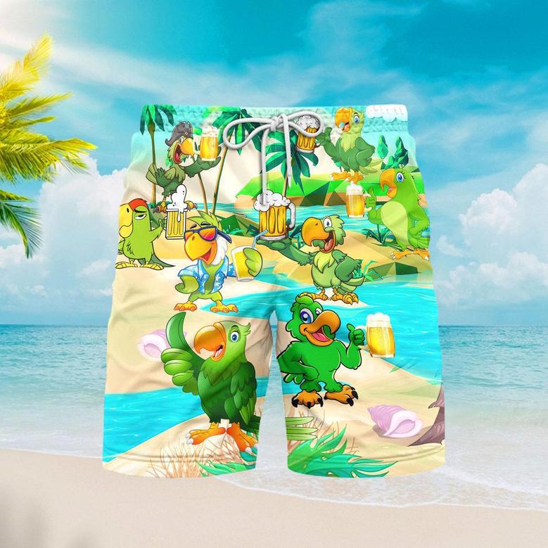 Green Parrot Drink Beer Oktoberfest Beach Shorts For Men