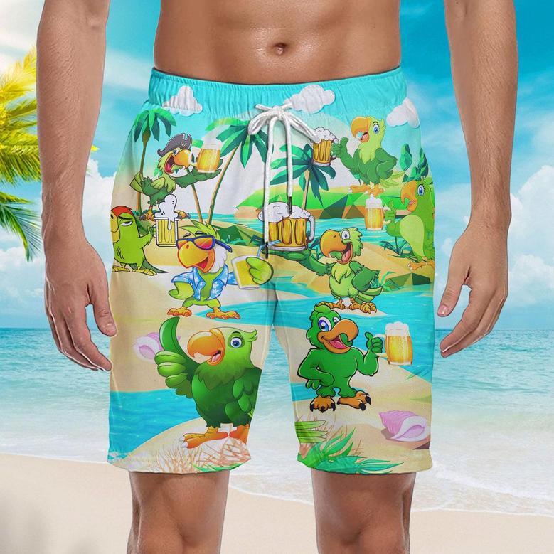 Green Parrot Drink Beer Oktoberfest Beach Shorts For Men