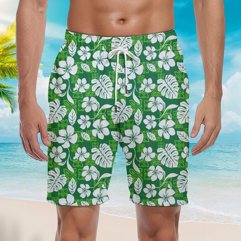 Green Tropical Summer Beach Shorts For Men