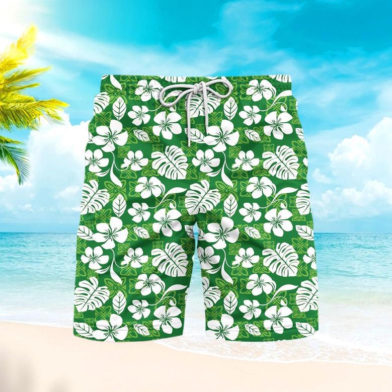 Green Tropical Summer Beach Shorts For Men