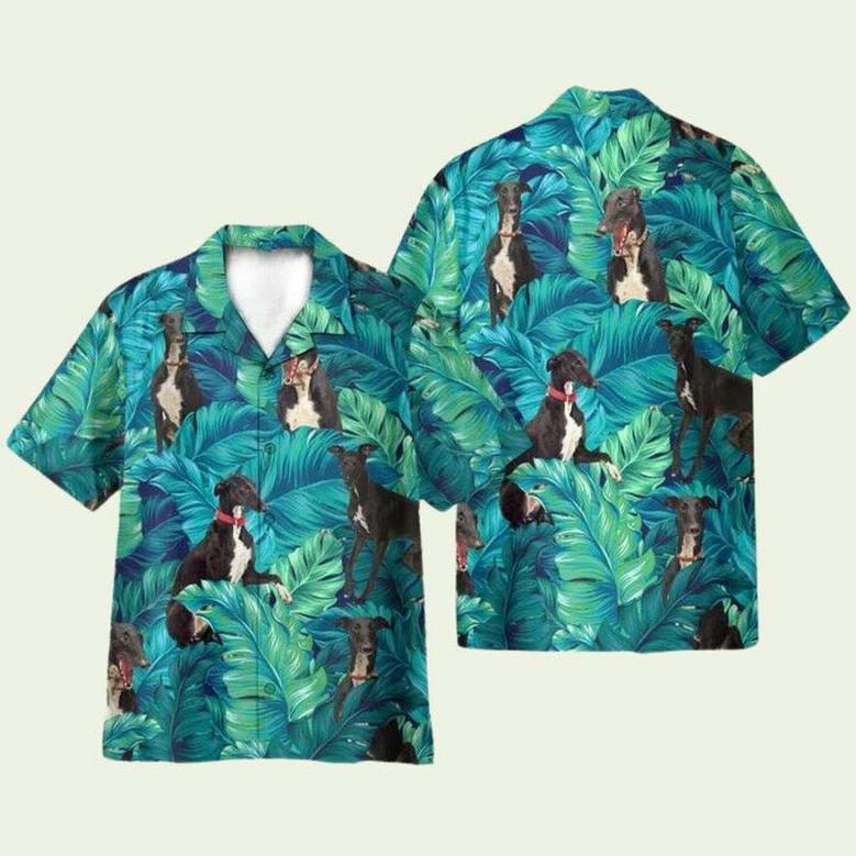 Greyhound Dog In Tropical Green Leaves Hawaiian Shirt