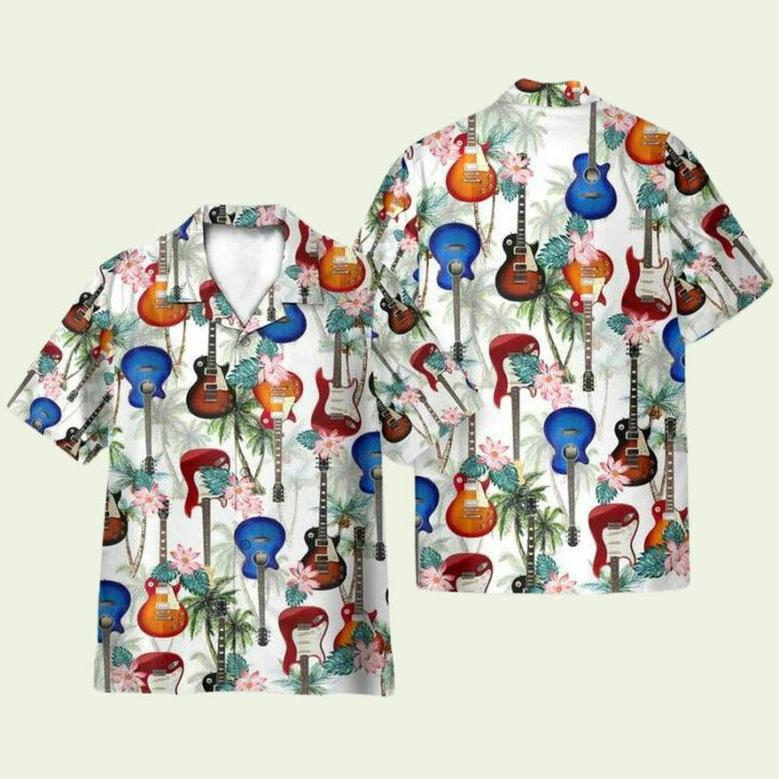 Guitar Tropical Flowers Pattern Hawaiian Shirt