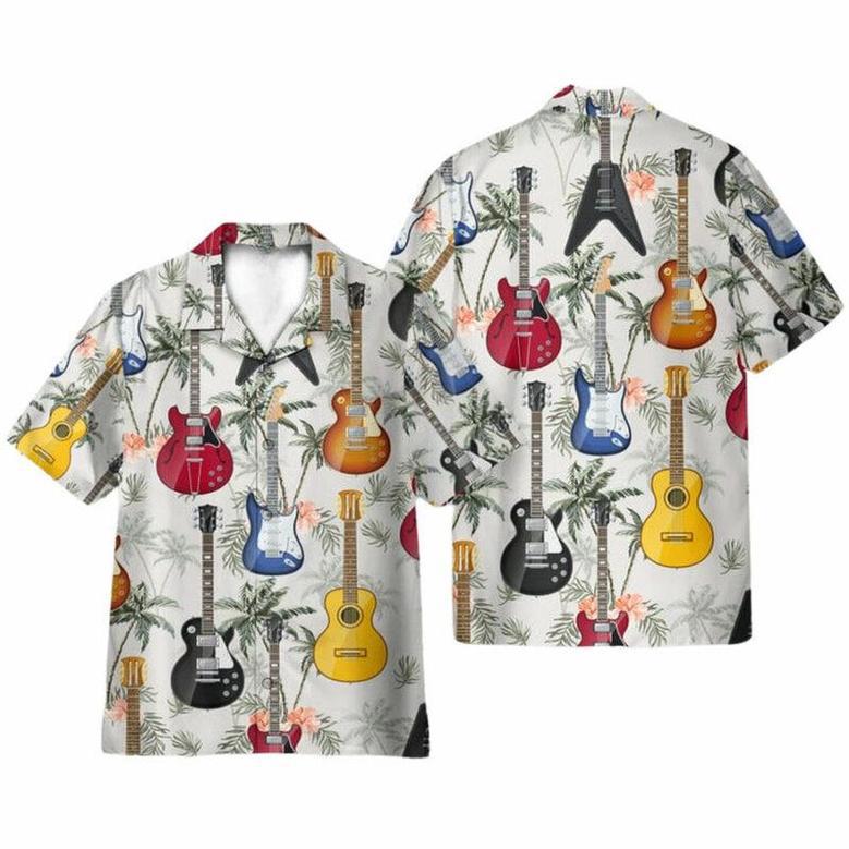 Guitar Tropical Vintage Leaves Pattern Hawaiian Shirt