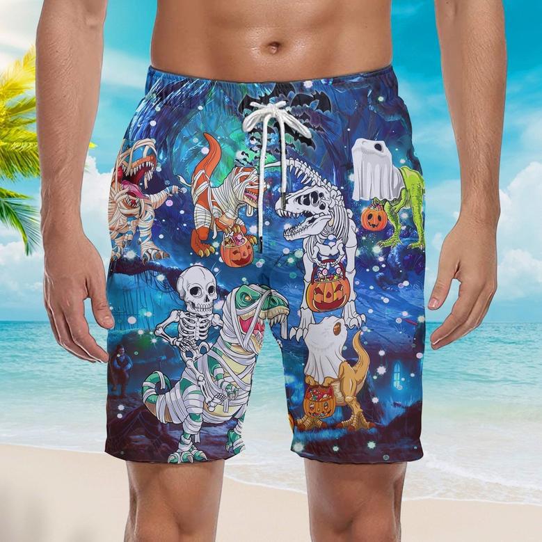 Halloween Dinosaur Scary Night Beach Shorts For Men