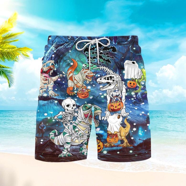 Halloween Dinosaur Scary Night Beach Shorts For Men