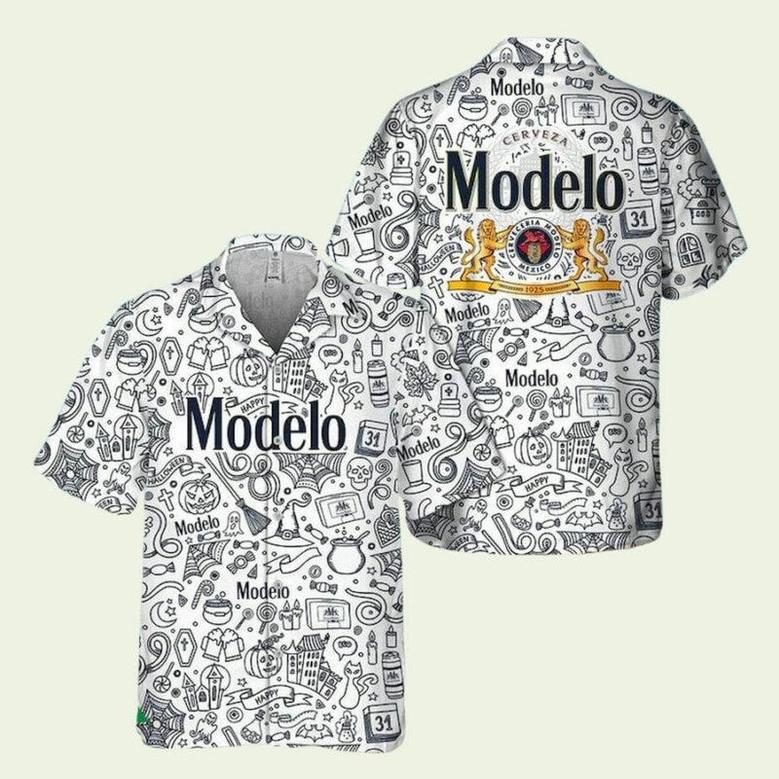 Halloween Doodle Art Modelo Beer Hawaiian Shirt