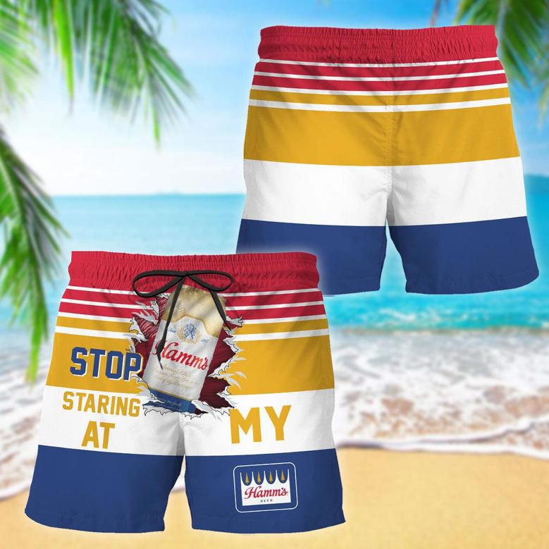 Hamm's Stop Staring At Horizontal Striped Swim Trunks