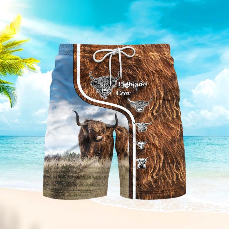 Highland Cattle Cow Swim Trunks With Mesh Lining For Men