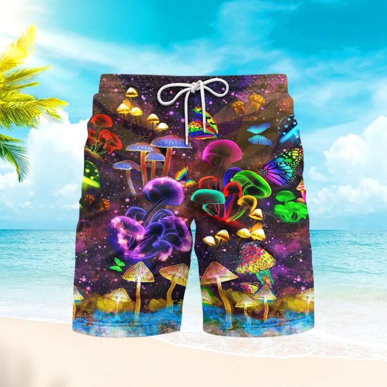 Hippie Mushroom Neon Light Beach Shorts For Men