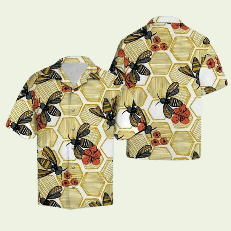 Honey Bee Hexagon Hawaiian Shirt