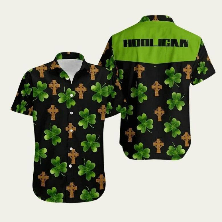 Hooligan Shamrock Irish Cross Patricks Day Hawaiian Shirt