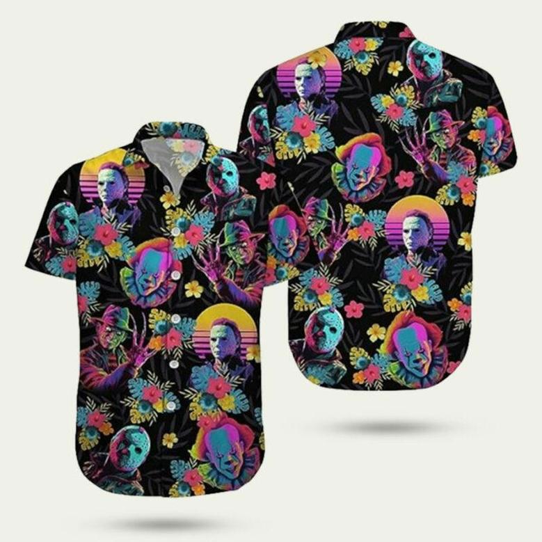 Horror Movie Characters Tropical Floral Hawaiian Shirt