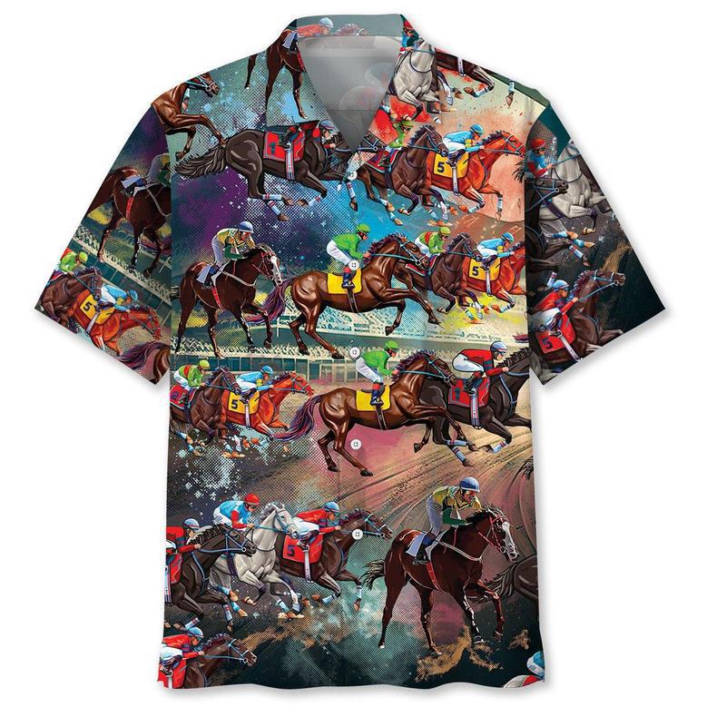 Horse Racing Color Hawaiian Shirt Summer Gifts