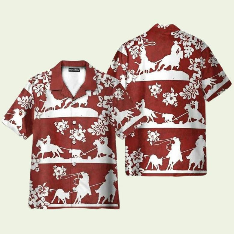 Horse Racing Cowboy Red Team Roping Hawaiian Shirt