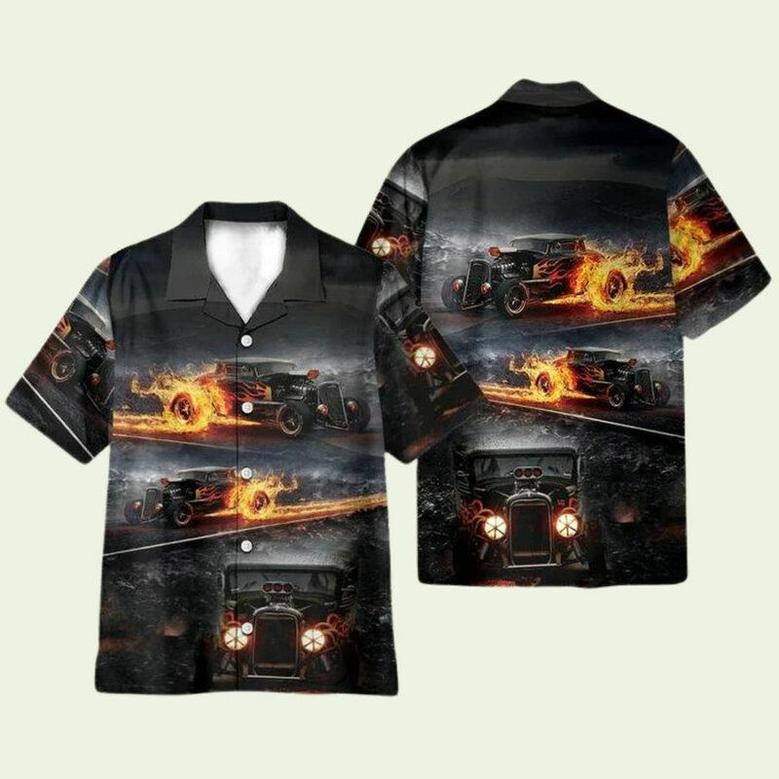 Hot Rod Car Flame Hawaiian Shirt