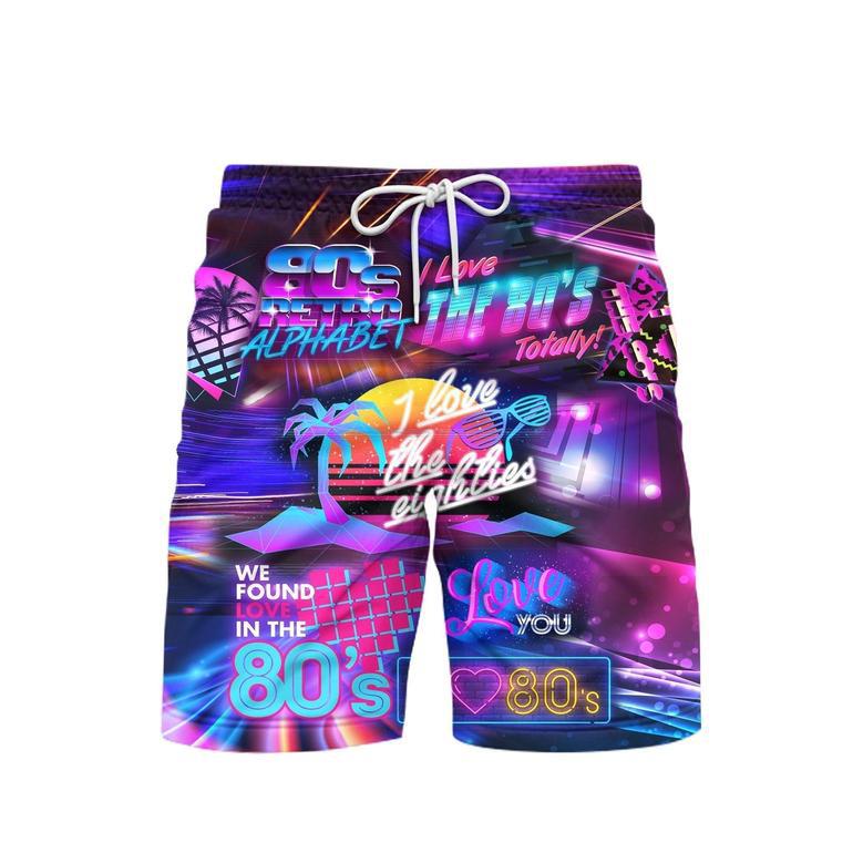 I Love The s Neon Music Beach Shorts For Men