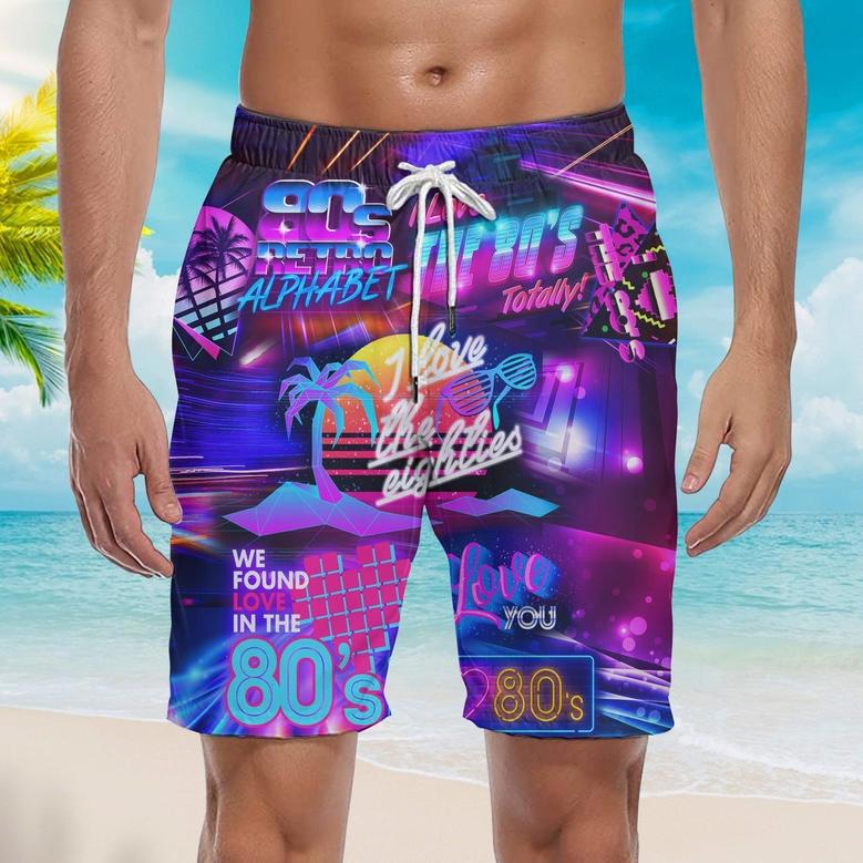 I Love The s Neon Music Beach Shorts For Men