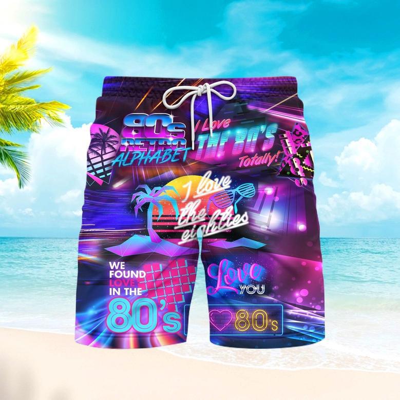 I Love The s Neon Music Beach Shorts For Men