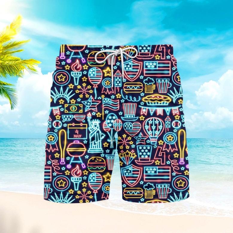 Independence Day Neon Style Beach Shorts For Men