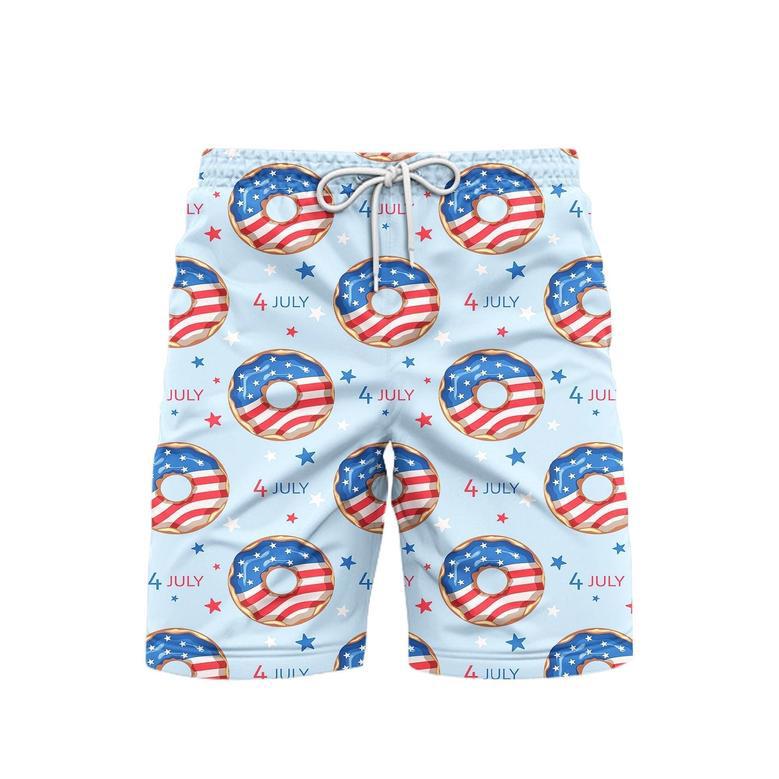 Independence Day Of July Blue And Red Donuts Patriotic Beach Shorts For Men