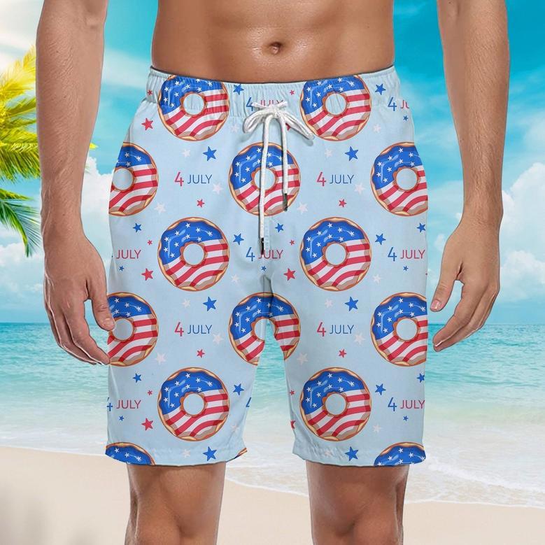 Independence Day Of July Blue And Red Donuts Patriotic Beach Shorts For Men