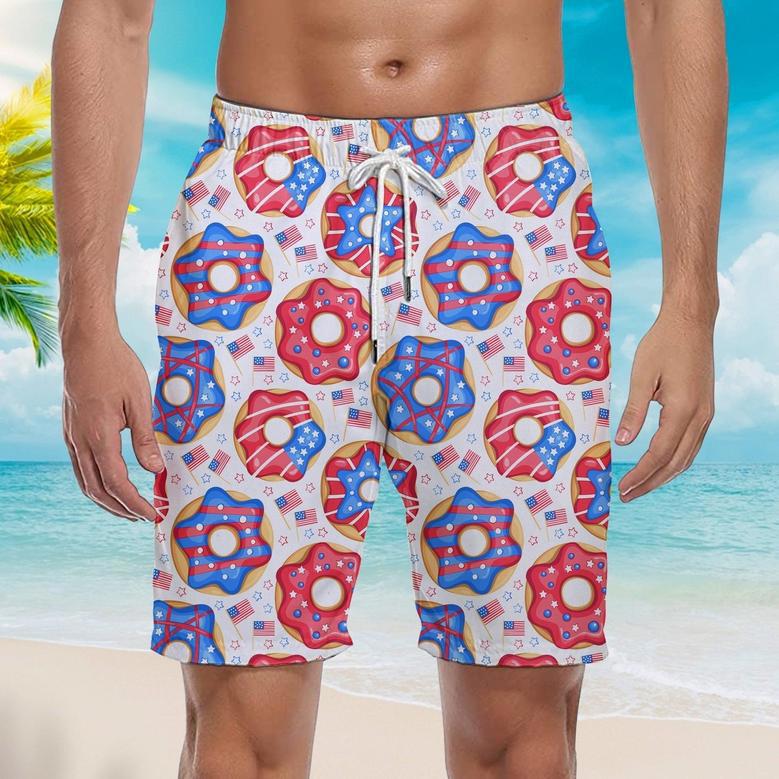 Independence Day Of July Donuts America Patriotic Beach Shorts For Men