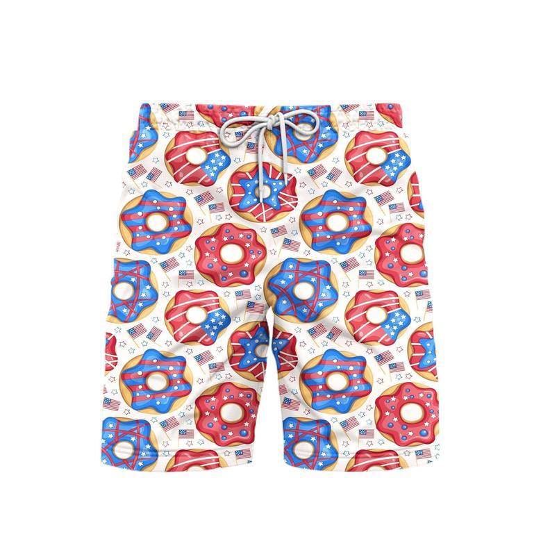 Independence Day Of July Donuts America Patriotic Beach Shorts For Men