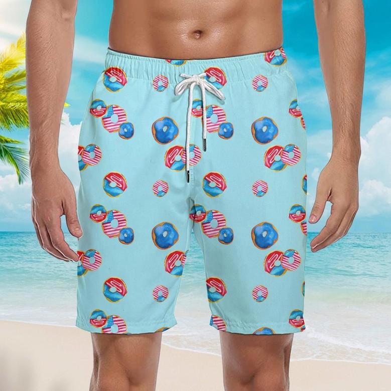 Independence Day Of July Outfit Donuts Patriotic Beach Shorts For Men