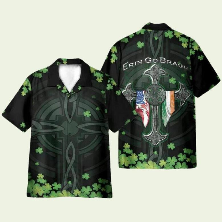 Irish Enri Go Bragh American Flag Clover Hawaiian Shirt