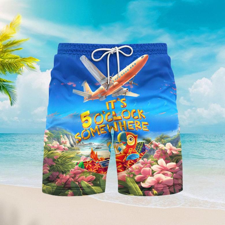 It's Five O'clock Somewhere Parrot Tropical Beach Shorts For Men