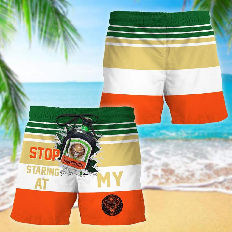 Jagermeister Stop Staring At Horizontal Striped Swim Trunks