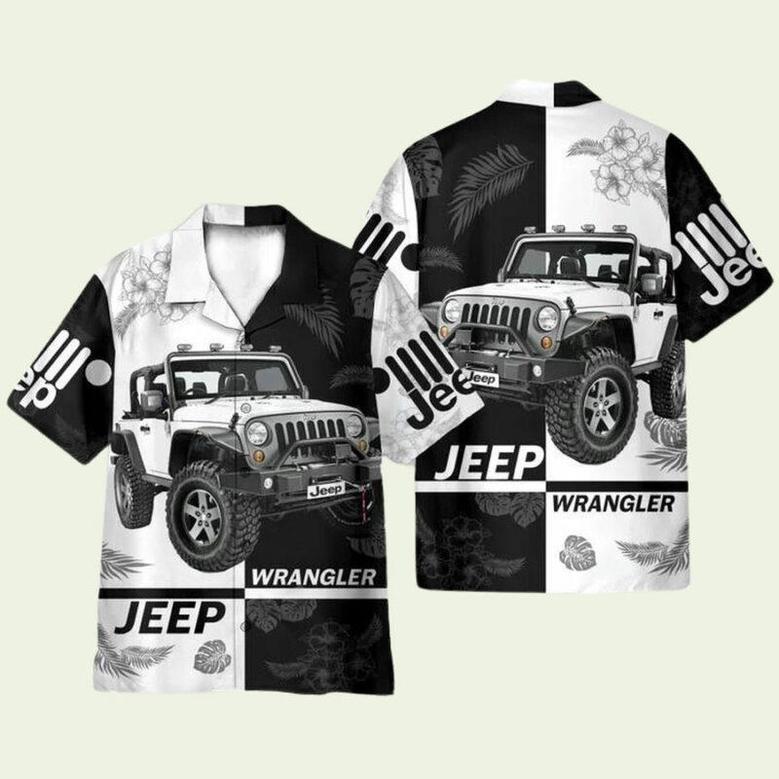 Jeep Car Wrangler Black And White Hawaiian Shirt