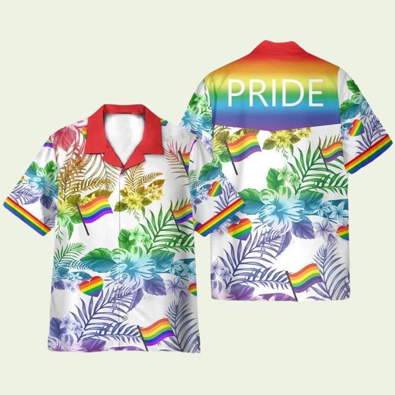 Lgbt Flag Tropical Leaves Pattern Hawaiian Shirt