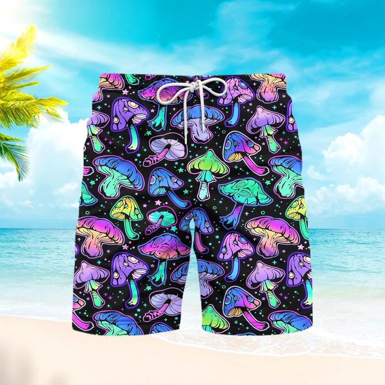 Magic Mushroom Neon Galaxy Colorful Beach Shorts For Men