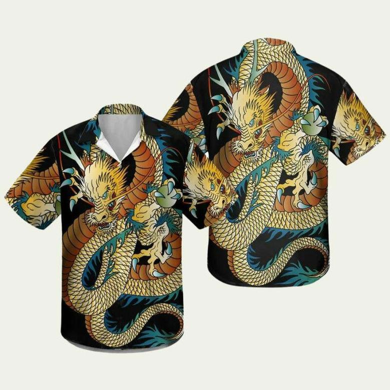 Mens Casual Japanese Dragon Hawaiian Shirt