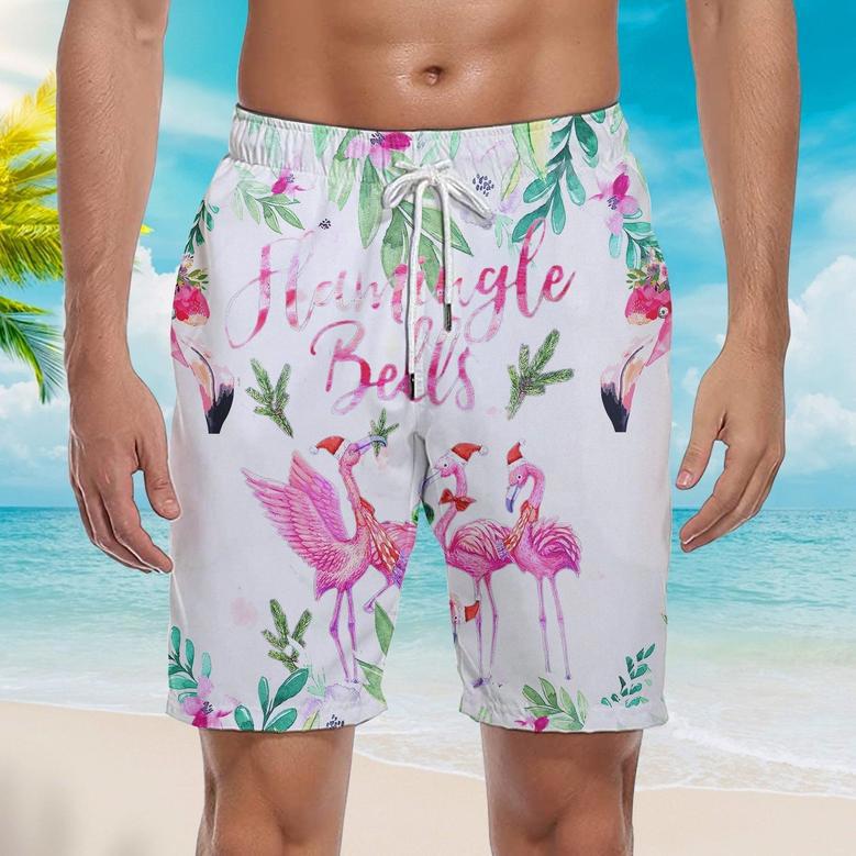 Merry Flamingo On Christmas Day Beach Shorts For Men