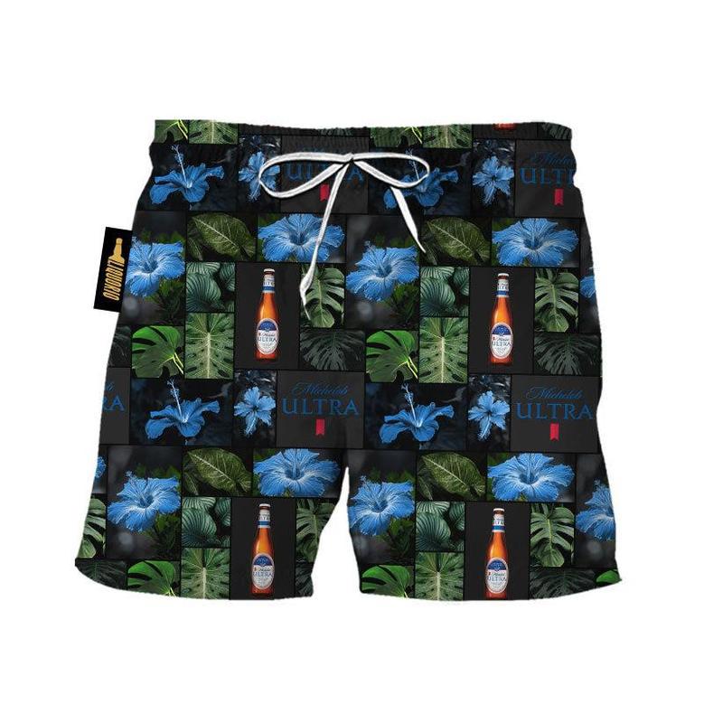 Michelob Ultra Tropical Hibiscus Flower Swim Trunks