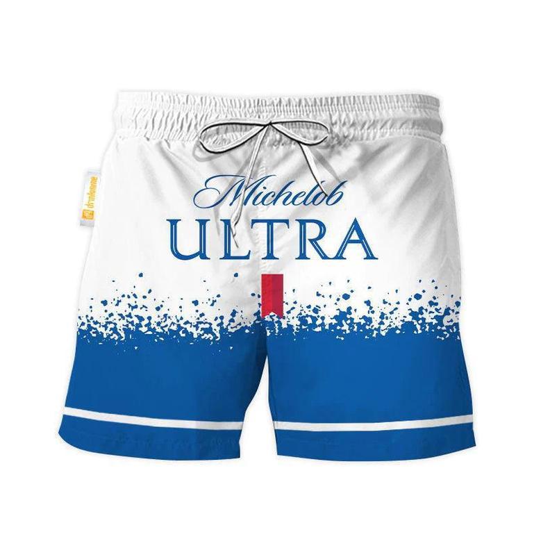 Michelob Ultra White Blue Basic Swim Trunks