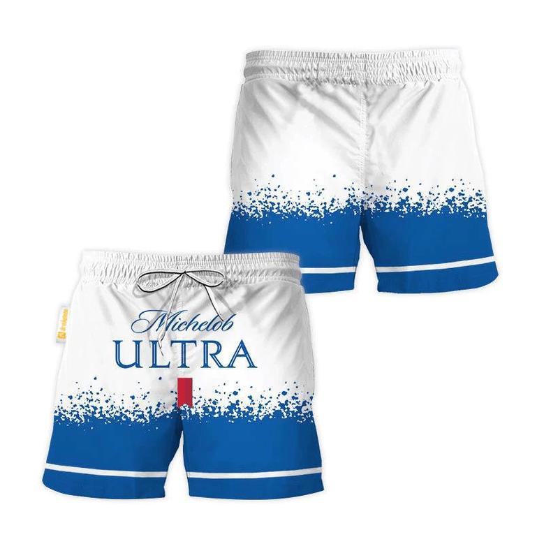 Michelob Ultra White Blue Basic Swim Trunks