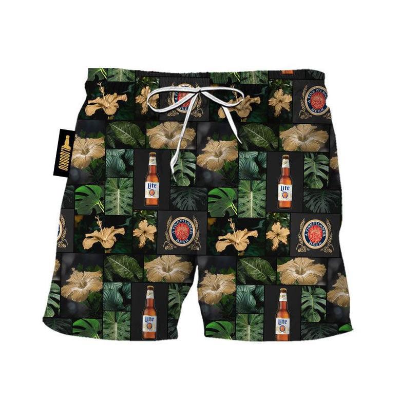 Miller Lite Hibiscus Flower Swim Trunks