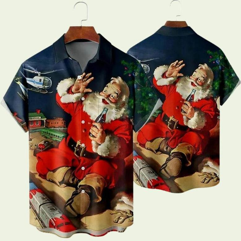 Mlfu Mens Santa Claus Party Tropical Hawaiian Shirt