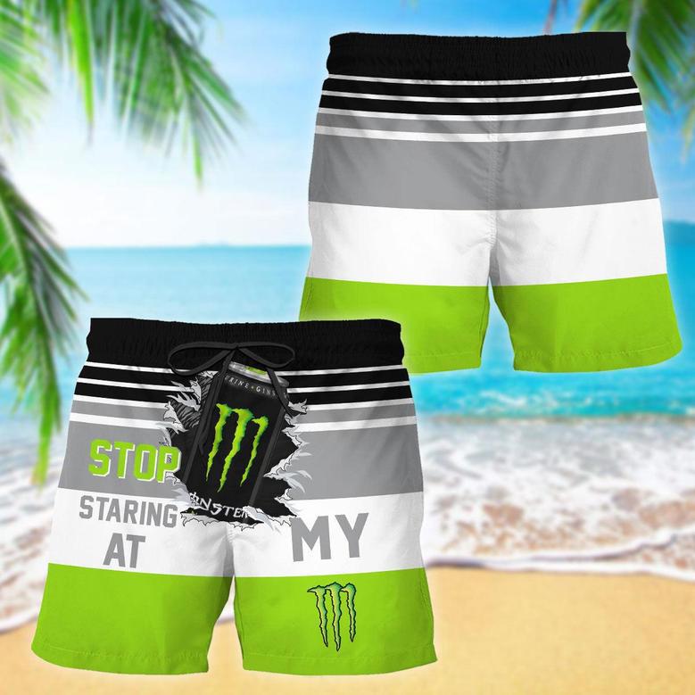 Monster Stop Staring At Horizontal Striped Swim Trunks